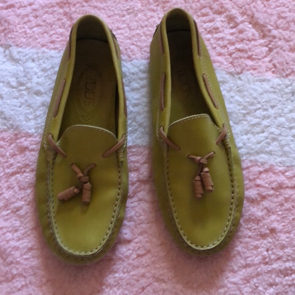 Tod's Shoes - Tods loafers. Chartreuse with tan tassels
